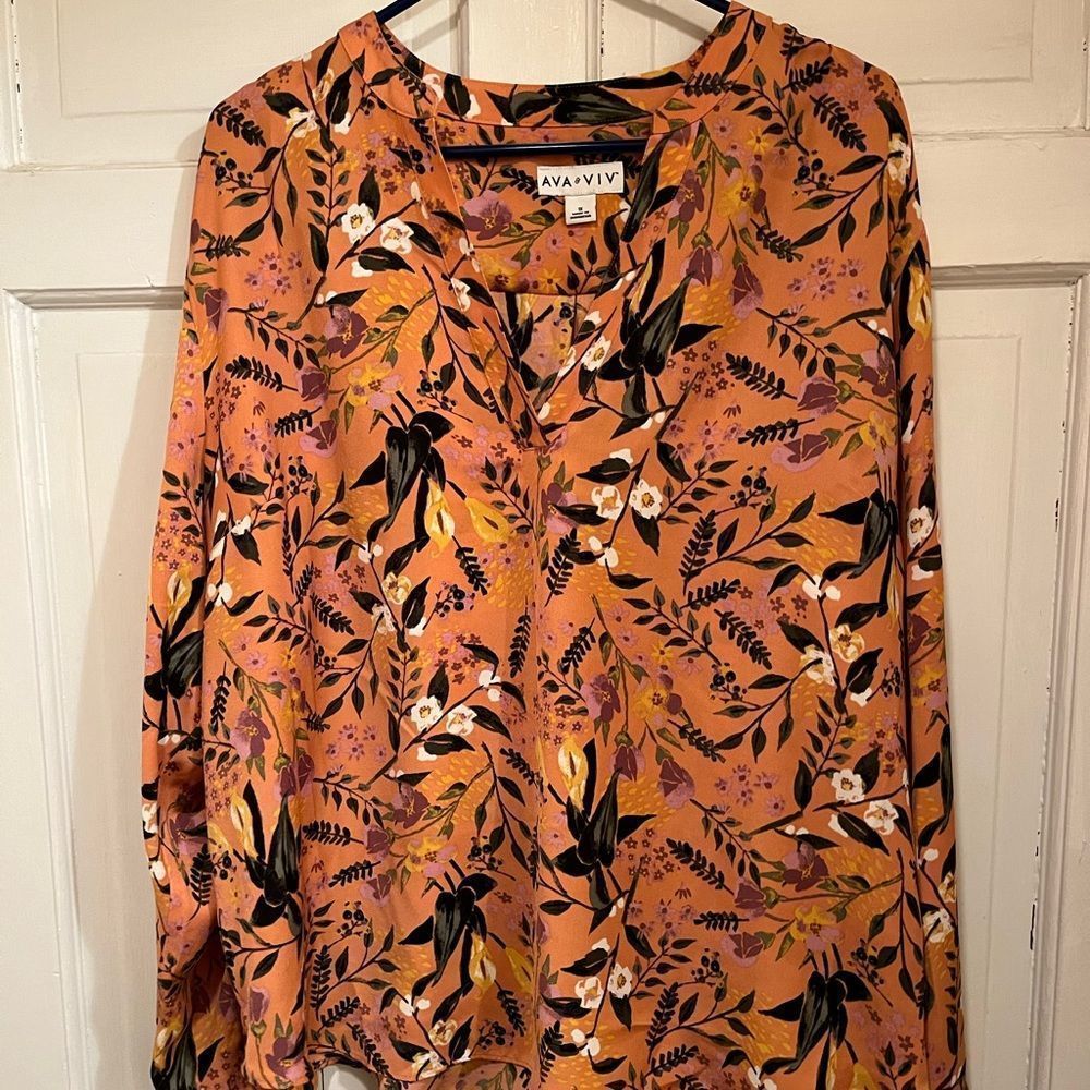 Ava & Viv Coral Garden floral Top Sz 1X - Picture 3 of 9